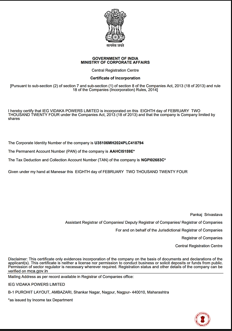 Certificate of Incorporation